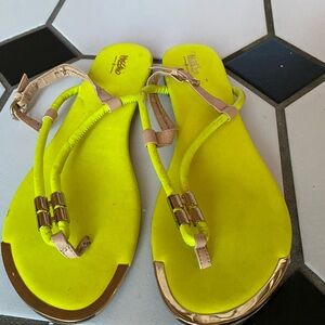 Mossimo Supply Co. Neon Yellow Sandals with Gold Trim